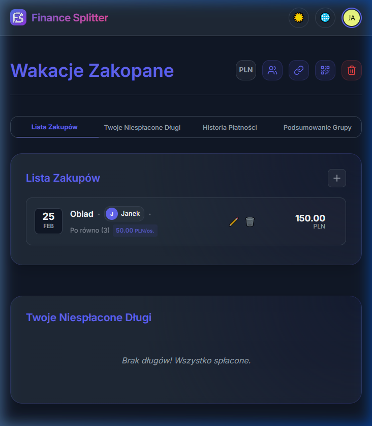 Finance Splitter - Group Detail